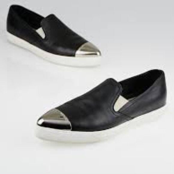Miu Miu Women's Black Cap Toe Low-top Embossed Slip-on Sneakers Shoes 8.5